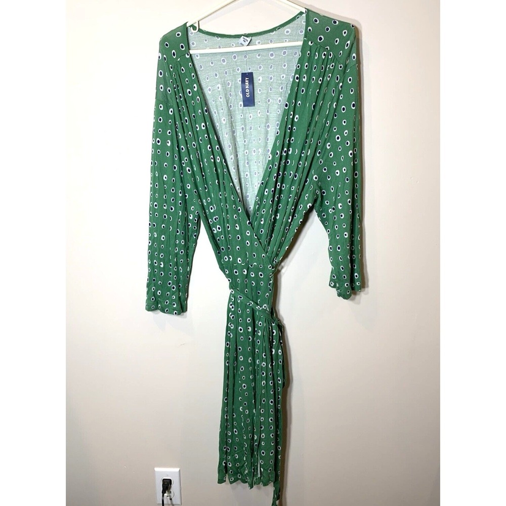 NEW Old Navy Wrap Dress Size XXL Green Stretch Jersey Dot Print 3/4 Sleeve w/Tag